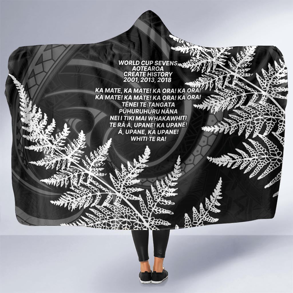 New Zealand Black Fern 7s Hooded Blanket History World Cup Sevens LT9 One Size Black - Polynesian Pride