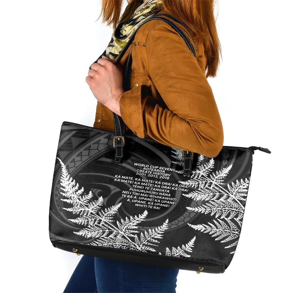 New Zealand Black Fern 7s Leather Tote Bag History World Cup Sevens LT9 Black - Polynesian Pride