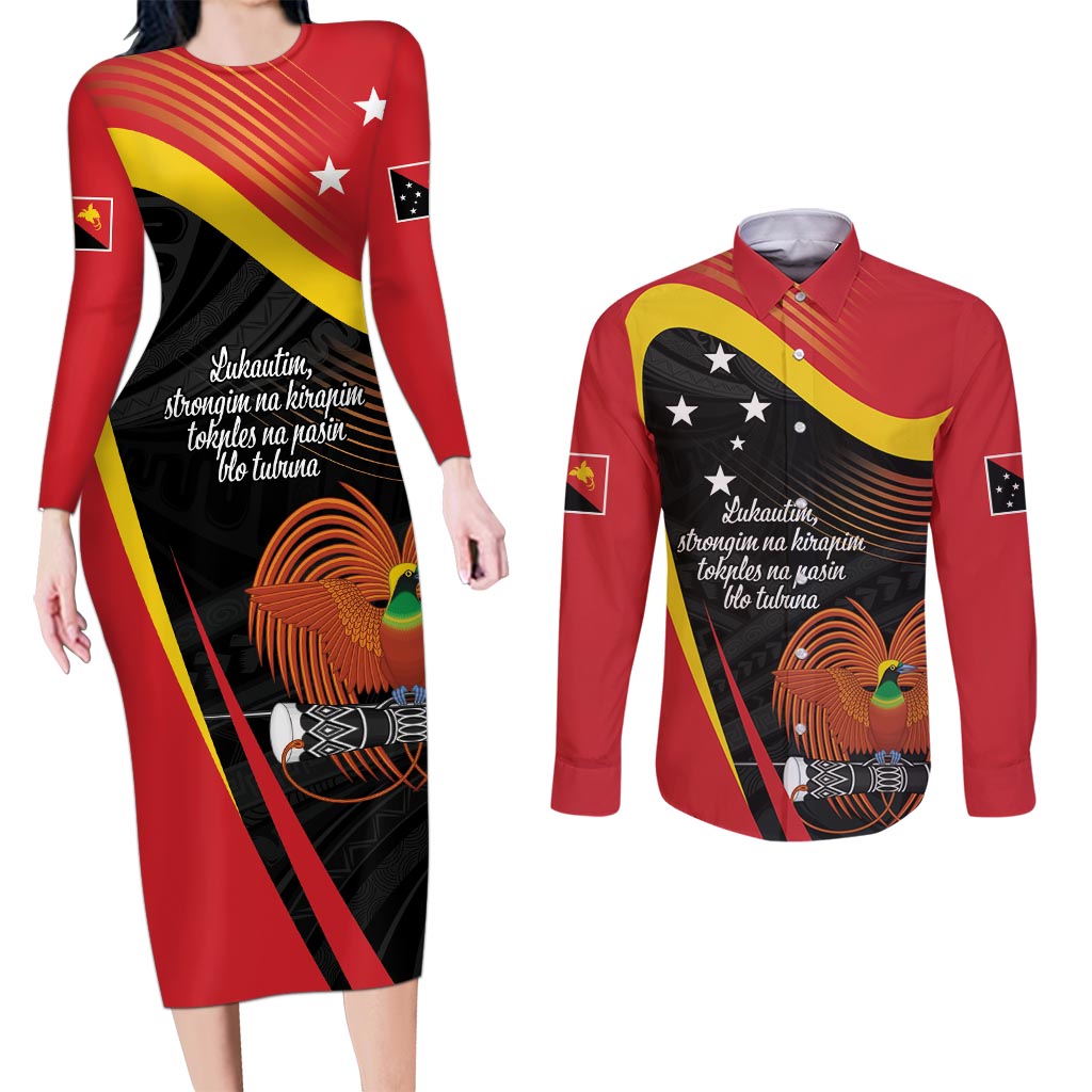 Personalised Papua Niugini Tok Pisin Wik Couples Matching Long Sleeve Bodycon Dress and Long Sleeve Button Shirt