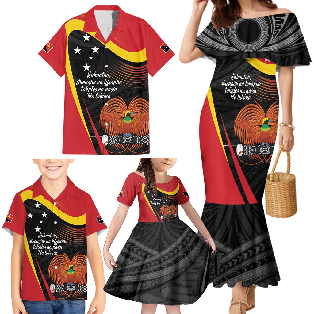Personalised Papua Niugini Tok Pisin Wik Family Matching Mermaid Dress and Hawaiian Shirt