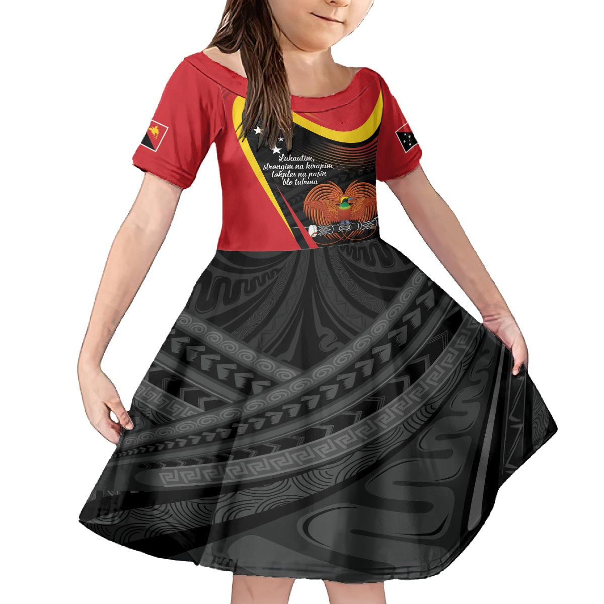 Personalised Papua Niugini Tok Pisin Wik Family Matching Puletasi and Hawaiian Shirt LT9 Daughter's Dress Red - Polynesian Pride