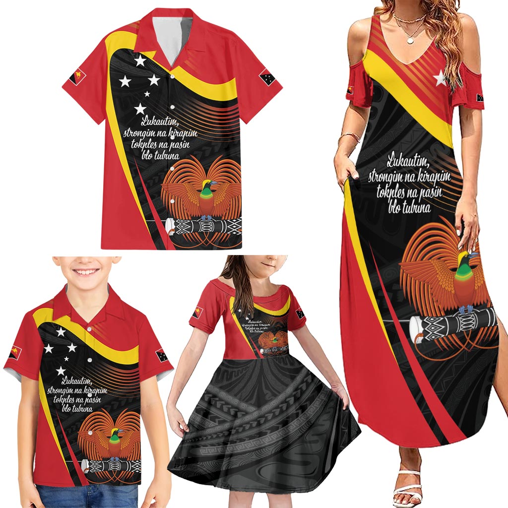 Personalised Papua Niugini Tok Pisin Wik Family Matching Summer Maxi Dress and Hawaiian Shirt