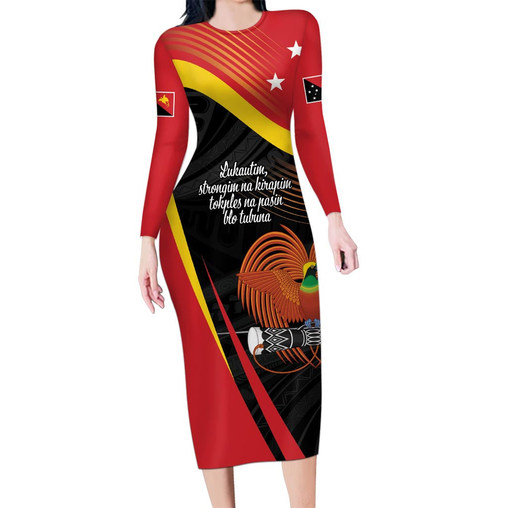 Personalised Papua Niugini Tok Pisin Wik Long Sleeve Bodycon Dress