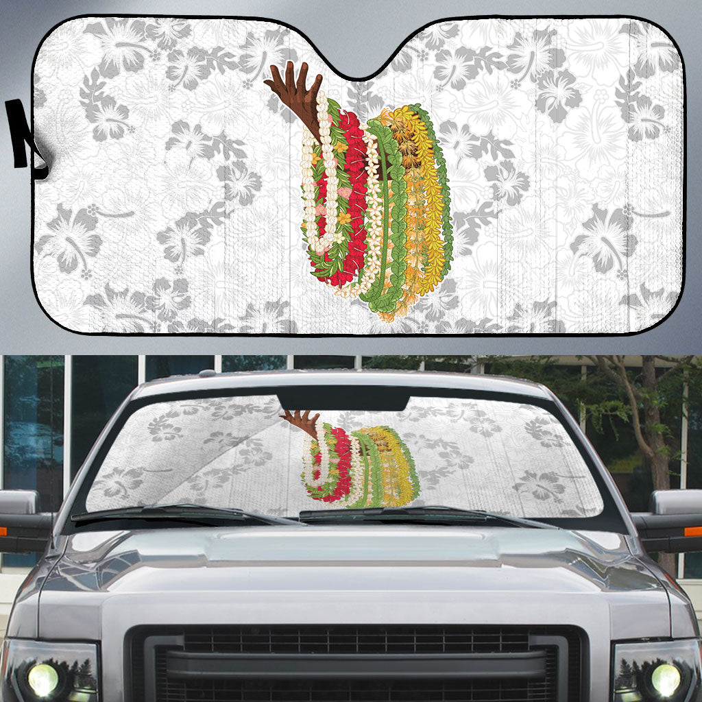 Hawaii Lei Kamehameha Auto Sun Shade Ke'oke'o Seamless Pattern Hibiscus Flower