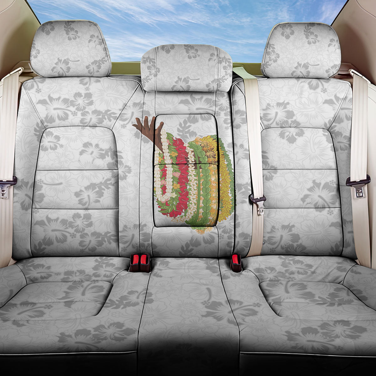 Hawaii Lei Kamehameha Back Car Seat Cover Ke'oke'o Seamless Pattern Hibiscus Flower LT9 One Size White - Polynesian Pride