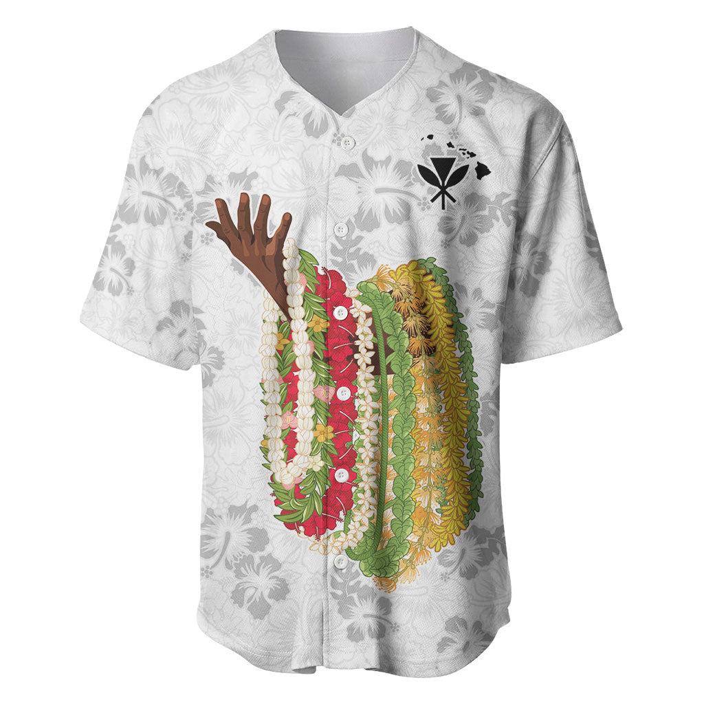 Hawaii Lei Kamehameha Baseball Jersey Ke'oke'o Seamless Pattern Hibiscus Flower LT9 White - Polynesian Pride