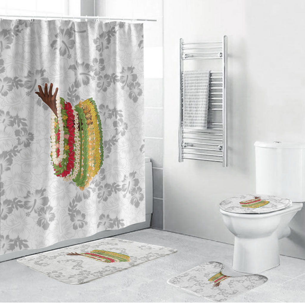 Hawaii Lei Kamehameha Bathroom Set Ke'oke'o Seamless Pattern Hibiscus Flower LT9 Bathroom Set (4 pcs) White - Polynesian Pride