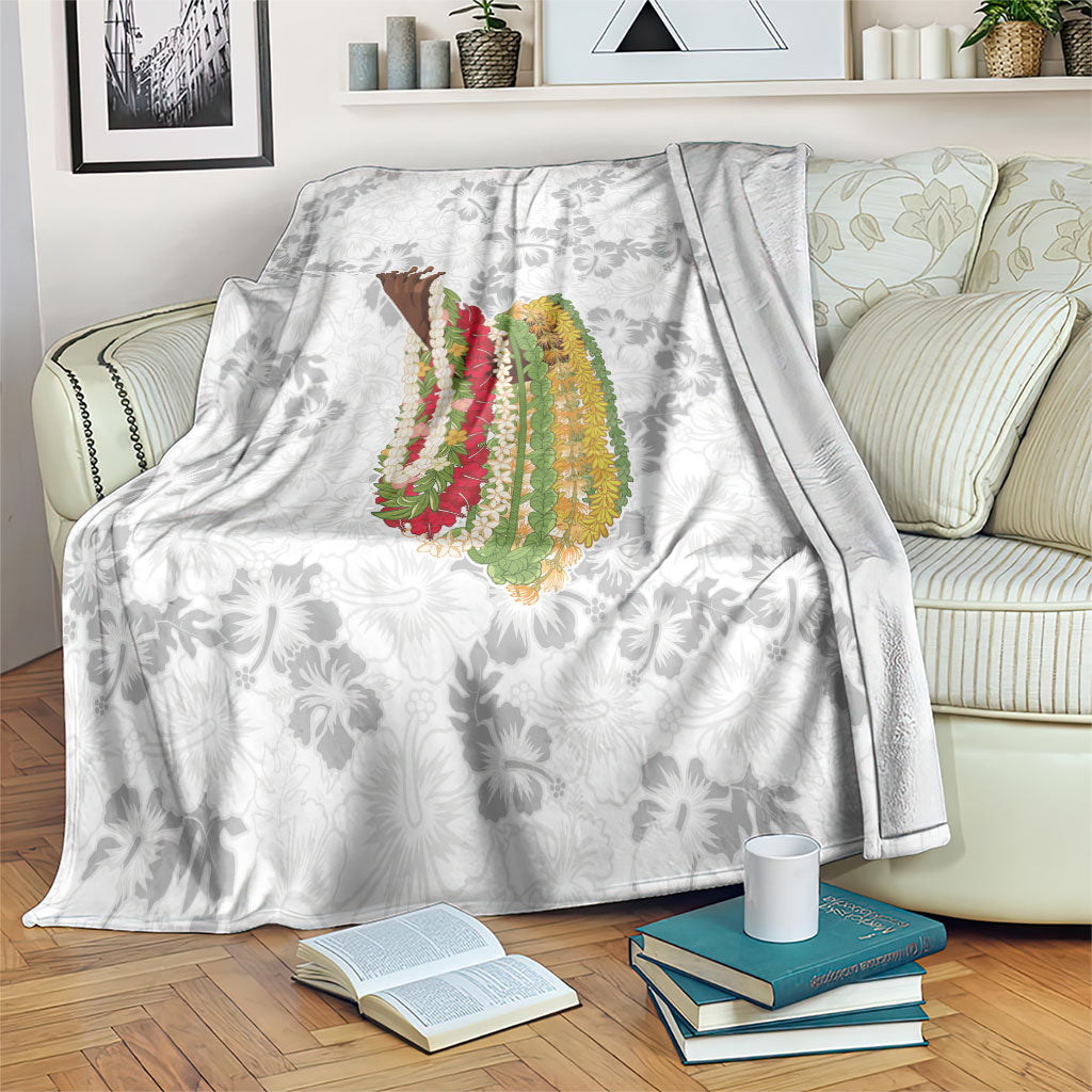 Hawaii Lei Kamehameha Blanket Ke'oke'o Seamless Pattern Hibiscus Flower LT9 White - Polynesian Pride