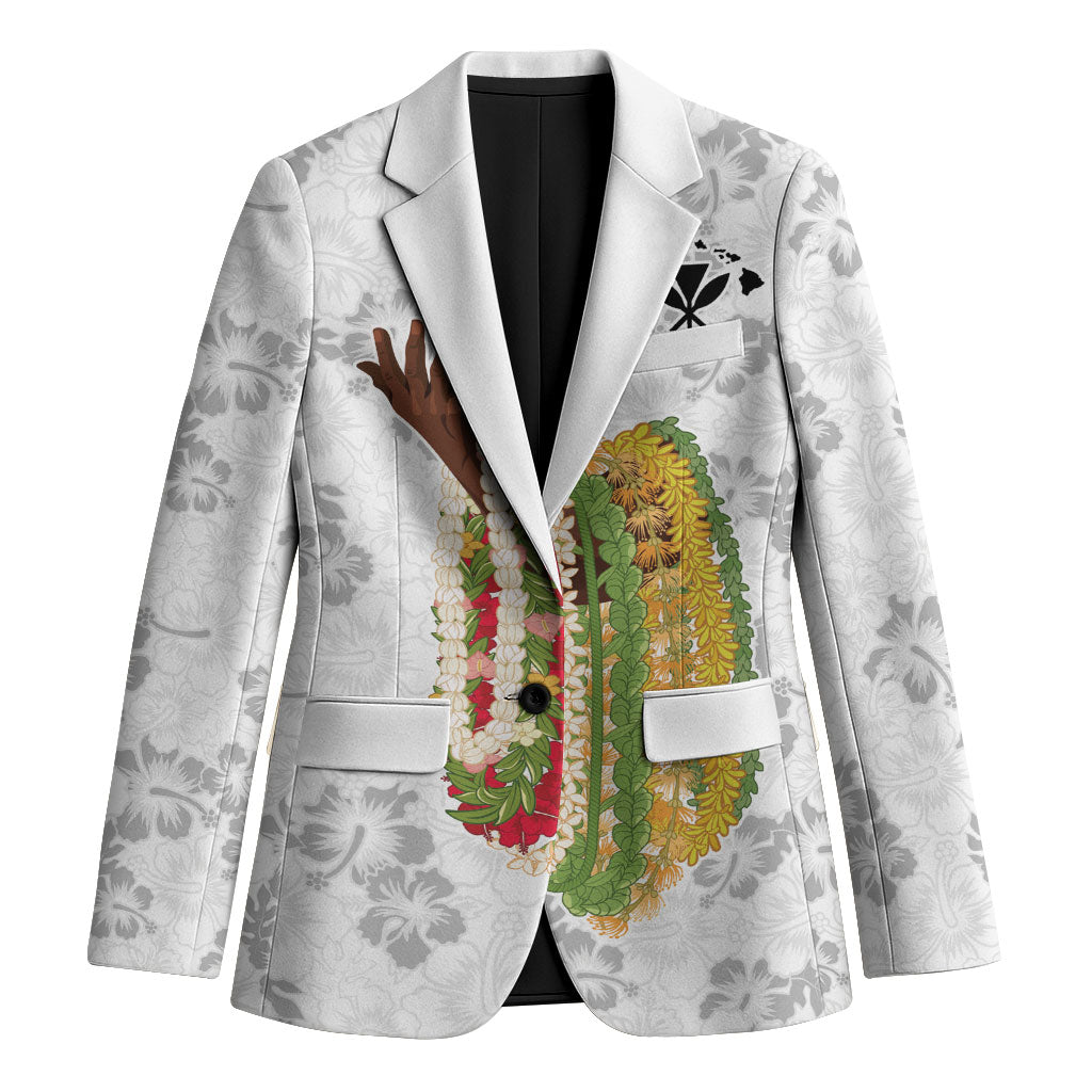 Hawaii Lei Kamehameha Blazer Ke'oke'o Seamless Pattern Hibiscus Flower LT9 Unisex White - Polynesian Pride