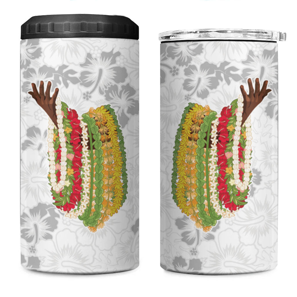 Hawaii Lei Kamehameha 4 in 1 Can Cooler Tumbler Ke'oke'o Seamless Pattern Hibiscus Flower LT9 One Size: 16 oz White - Polynesian Pride