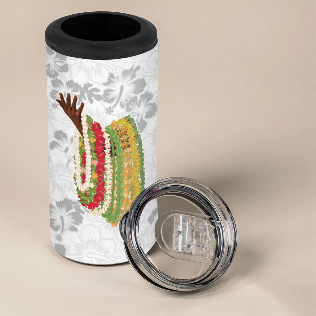 Hawaii Lei Kamehameha 4 in 1 Can Cooler Tumbler Ke'oke'o Seamless Pattern Hibiscus Flower