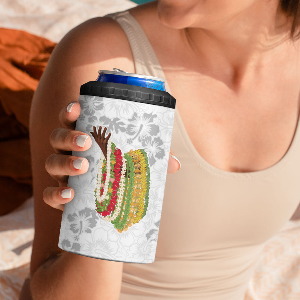 Hawaii Lei Kamehameha 4 in 1 Can Cooler Tumbler Ke'oke'o Seamless Pattern Hibiscus Flower