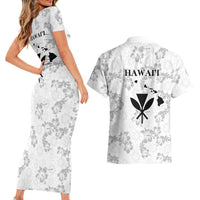 Hawaii Lei Kamehameha Couples Matching Short Sleeve Bodycon Dress and Hawaiian Shirt Ke'oke'o Seamless Pattern Hibiscus Flower
