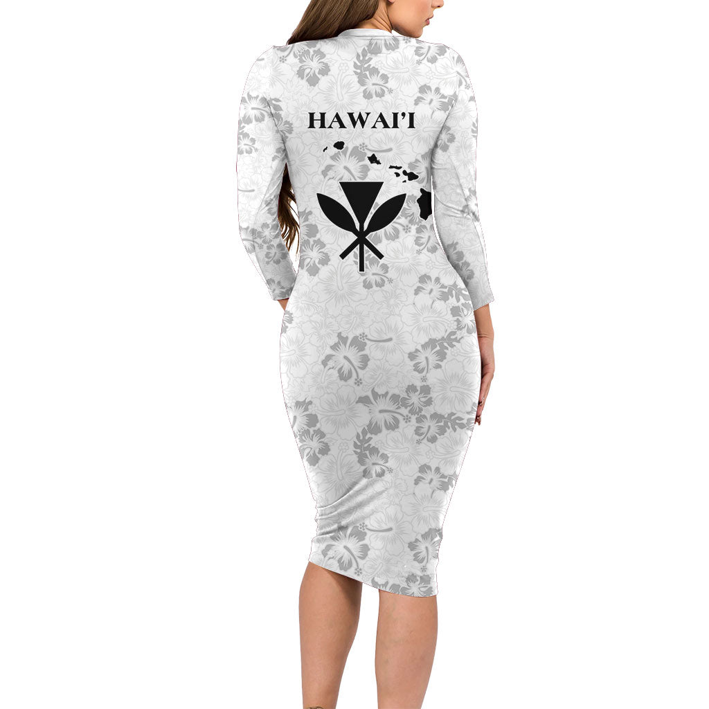 Hawaii Lei Kamehameha Family Matching Long Sleeve Bodycon Dress and Hawaiian Shirt Ke'oke'o Seamless Pattern Hibiscus Flower