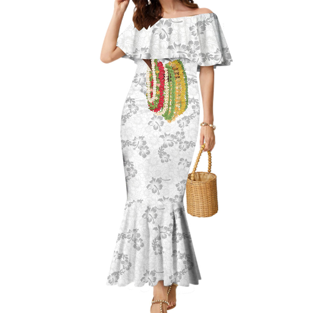 Hawaii Lei Kamehameha Family Matching Mermaid Dress and Hawaiian Shirt Ke'oke'o Seamless Pattern Hibiscus Flower
