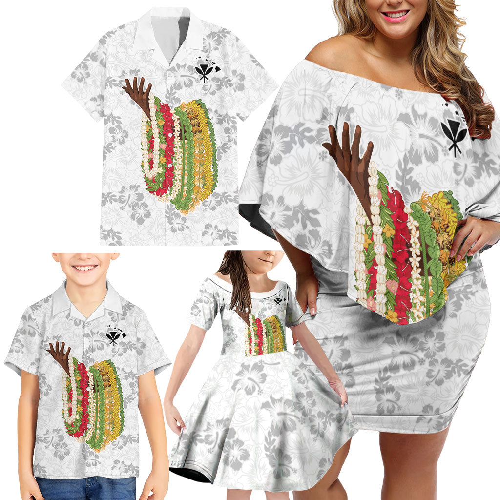 Hawaii Lei Kamehameha Family Matching Off Shoulder Short Dress and Hawaiian Shirt Ke'oke'o Seamless Pattern Hibiscus Flower LT9 - Polynesian Pride