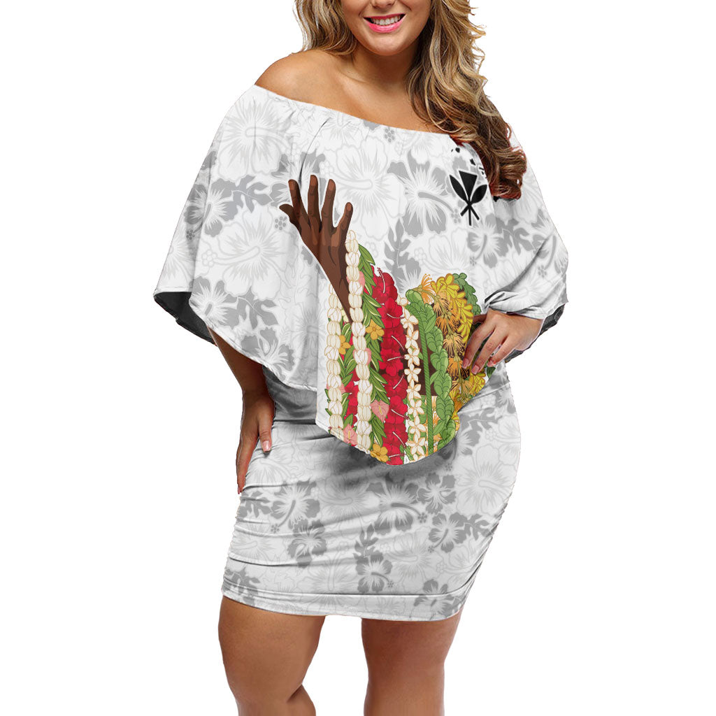 Hawaii Lei Kamehameha Family Matching Off Shoulder Short Dress and Hawaiian Shirt Ke'oke'o Seamless Pattern Hibiscus Flower