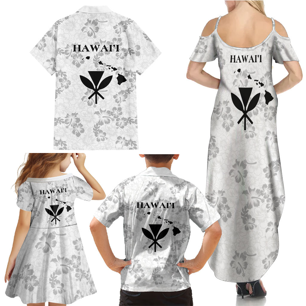 Hawaii Lei Kamehameha Family Matching Summer Maxi Dress and Hawaiian Shirt Ke'oke'o Seamless Pattern Hibiscus Flower