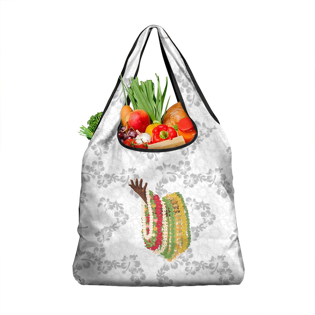 Hawaii Lei Kamehameha Grocery Bag Ke'oke'o Seamless Pattern Hibiscus Flower LT9 1-pack One Size White - Polynesian Pride