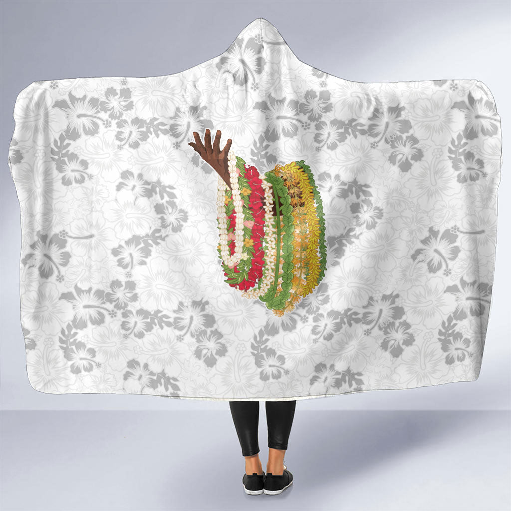 Hawaii Lei Kamehameha Hooded Blanket Ke'oke'o Seamless Pattern Hibiscus Flower LT9 One Size White - Polynesian Pride