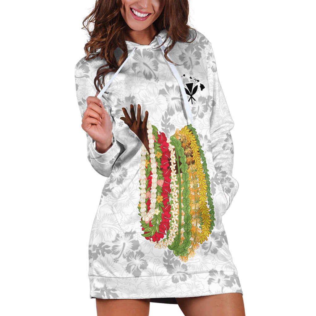 Hawaii Lei Kamehameha Hoodie Dress Ke'oke'o Seamless Pattern Hibiscus Flower LT9 White - Polynesian Pride