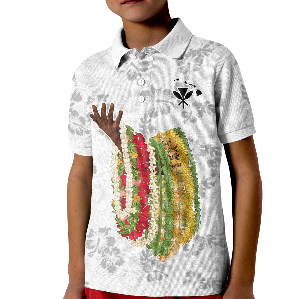 Hawaii Lei Kamehameha Kid Polo Shirt Ke'oke'o Seamless Pattern Hibiscus Flower