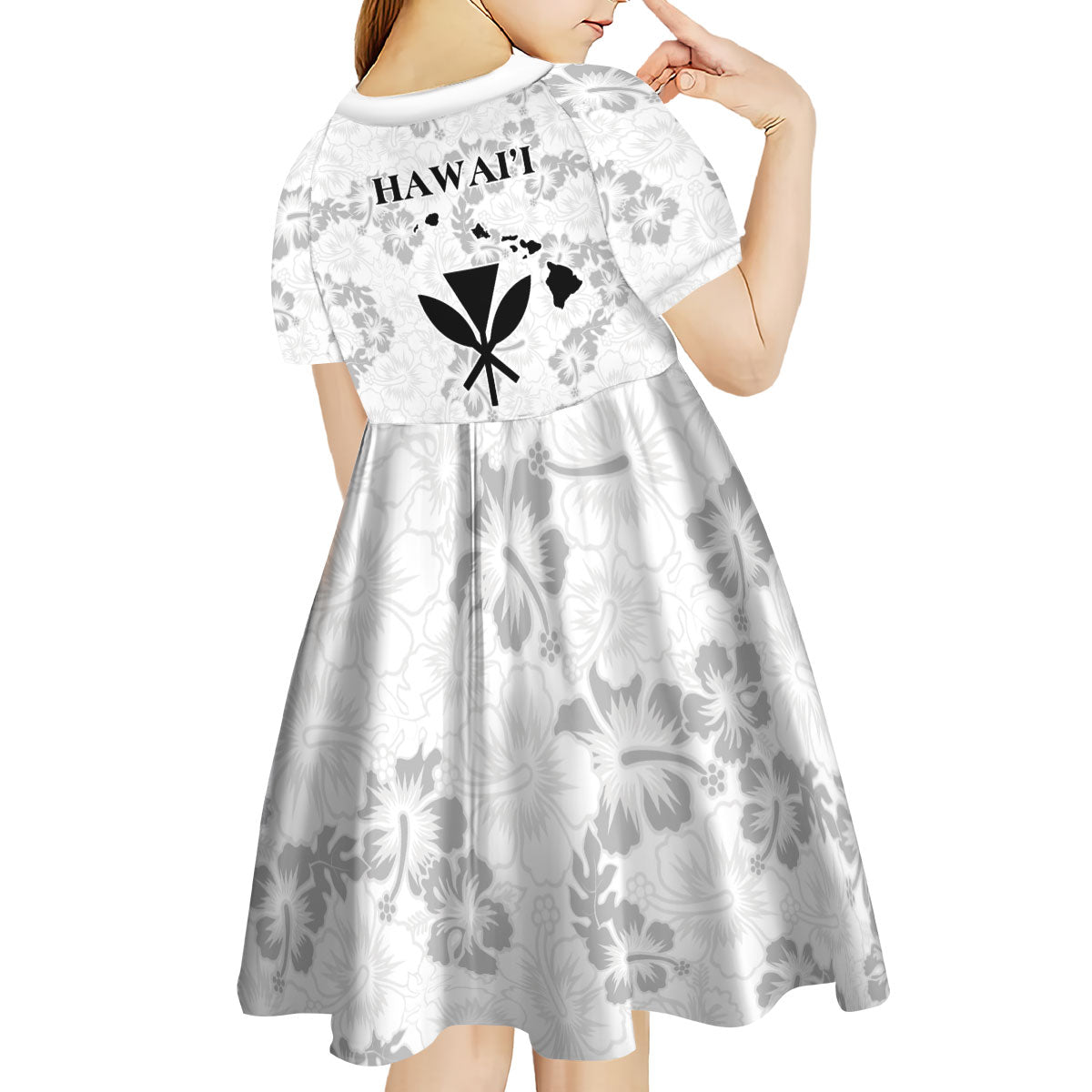 Hawaii Lei Kamehameha Kid Short Sleeve Dress Ke'oke'o Seamless Pattern Hibiscus Flower