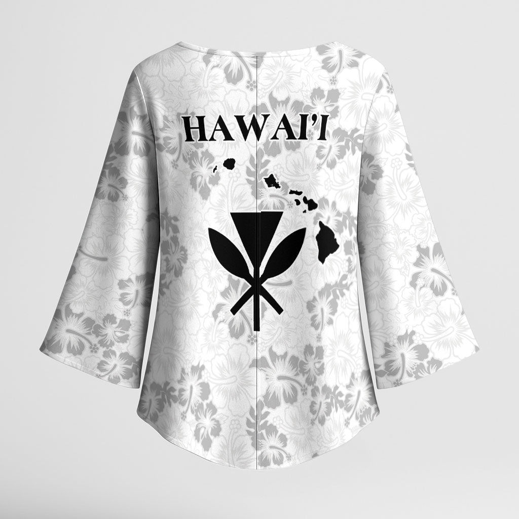 Hawaii Lei Kamehameha Kimono Sleeve Blouse Ke'oke'o Seamless Pattern Hibiscus Flower LT9 - Polynesian Pride