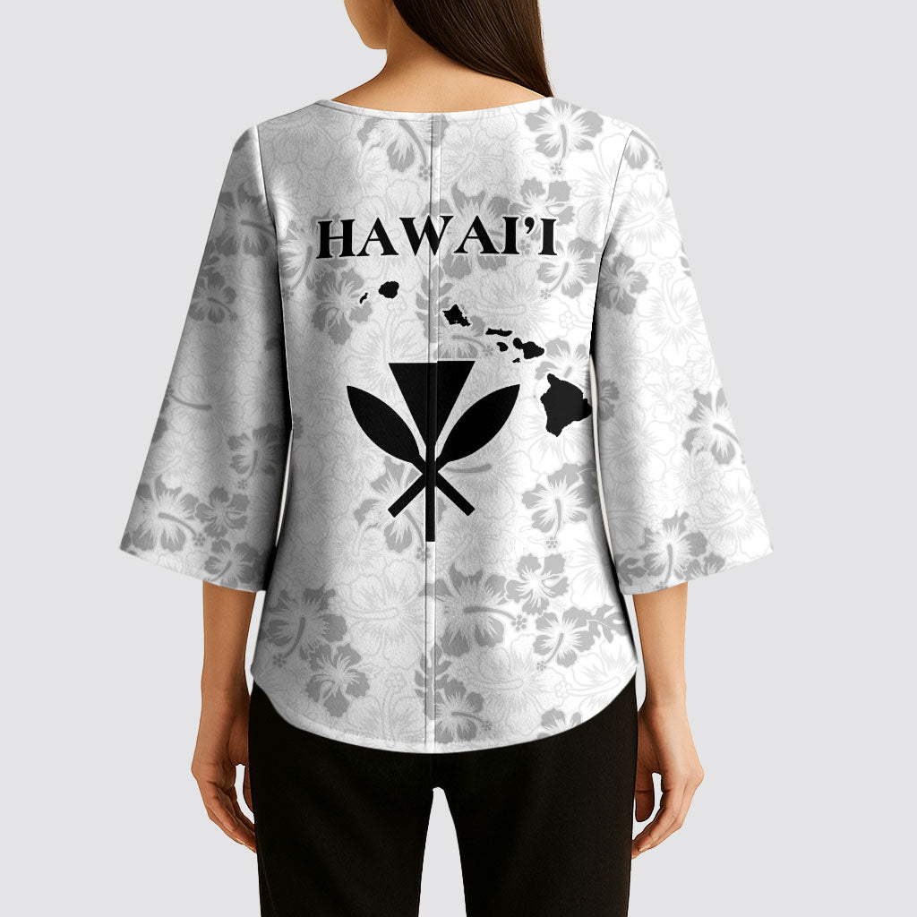 Hawaii Lei Kamehameha Kimono Sleeve Blouse Ke'oke'o Seamless Pattern Hibiscus Flower LT9 - Polynesian Pride
