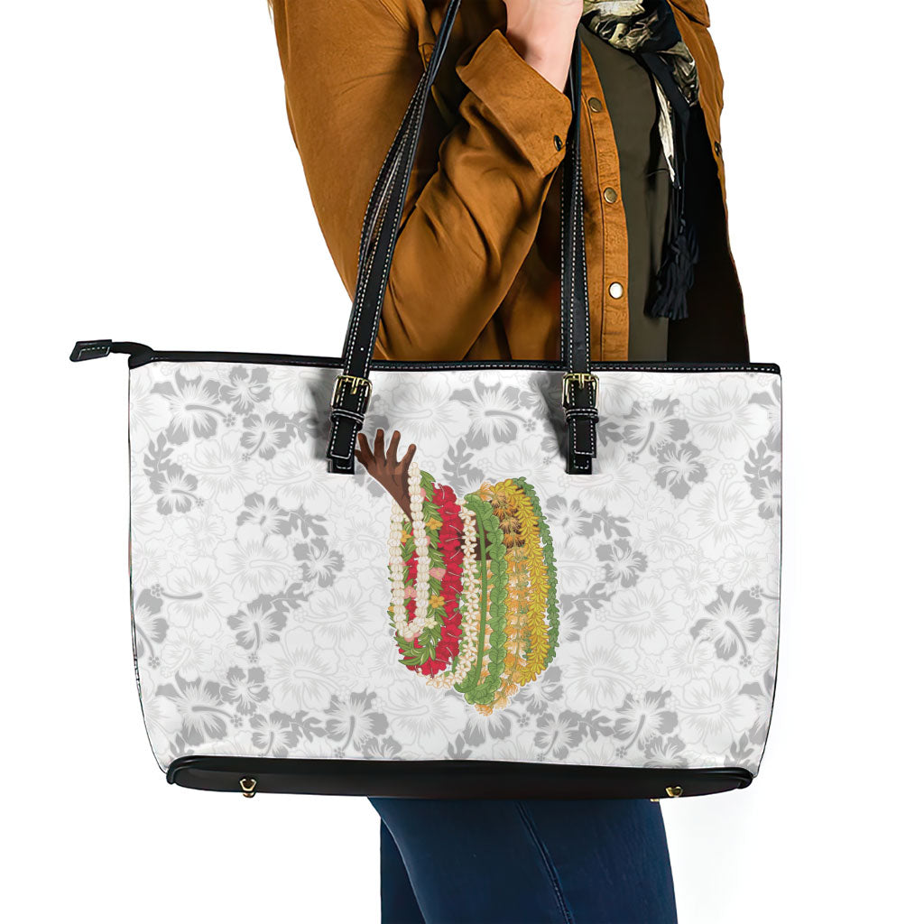 Hawaii Lei Kamehameha Leather Tote Bag Ke'oke'o Seamless Pattern Hibiscus Flower LT9 - Polynesian Pride