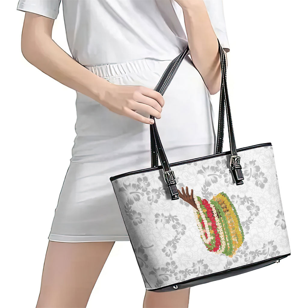Hawaii Lei Kamehameha Leather Tote Bag Ke'oke'o Seamless Pattern Hibiscus Flower LT9 - Polynesian Pride
