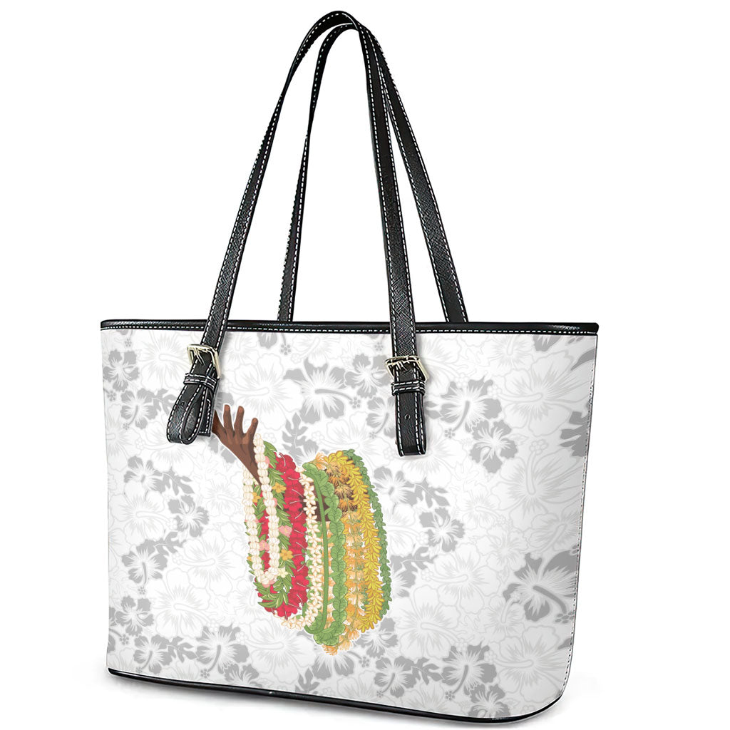 Hawaii Lei Kamehameha Leather Tote Bag Ke'oke'o Seamless Pattern Hibiscus Flower LT9 - Polynesian Pride