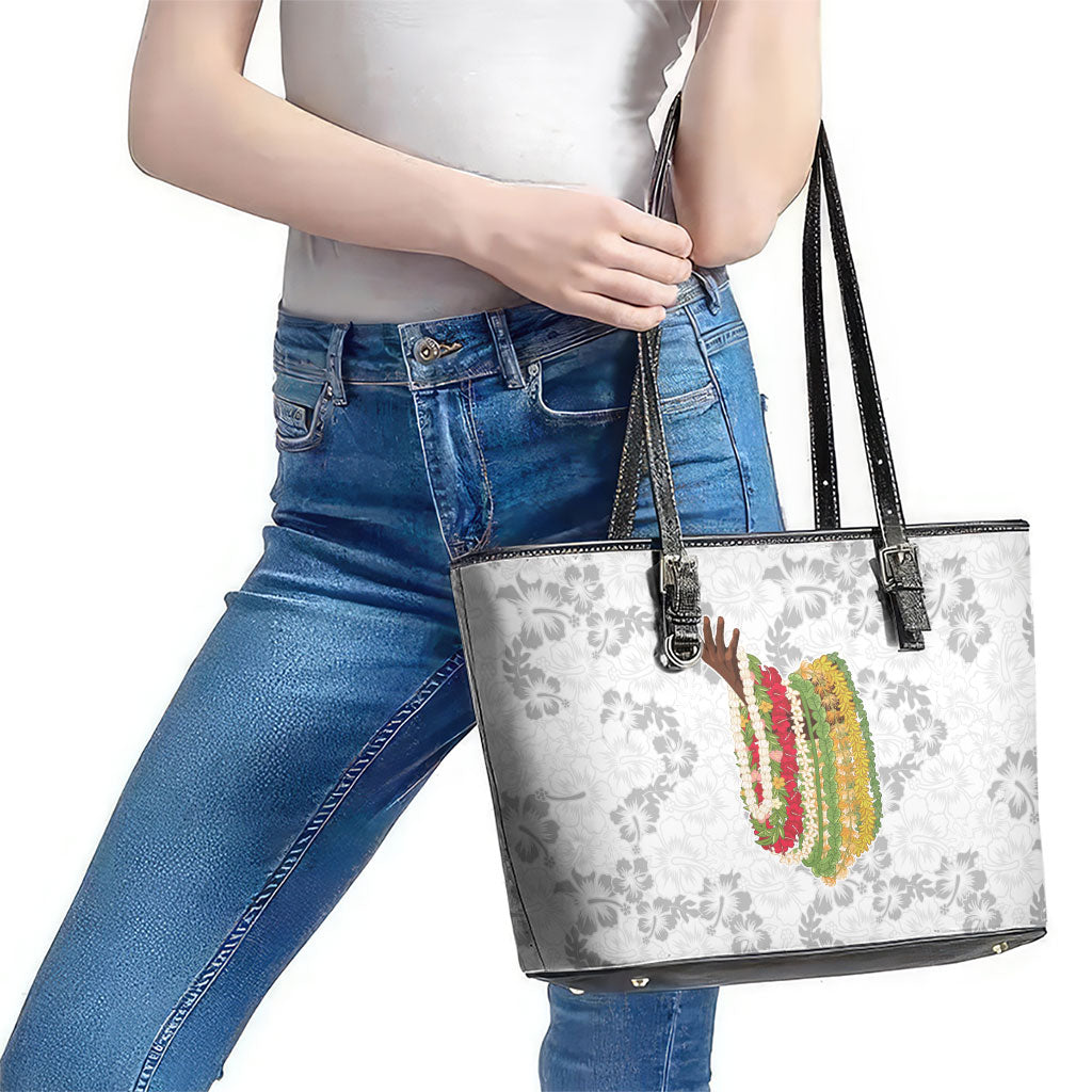Hawaii Lei Kamehameha Leather Tote Bag Ke'oke'o Seamless Pattern Hibiscus Flower LT9 - Polynesian Pride
