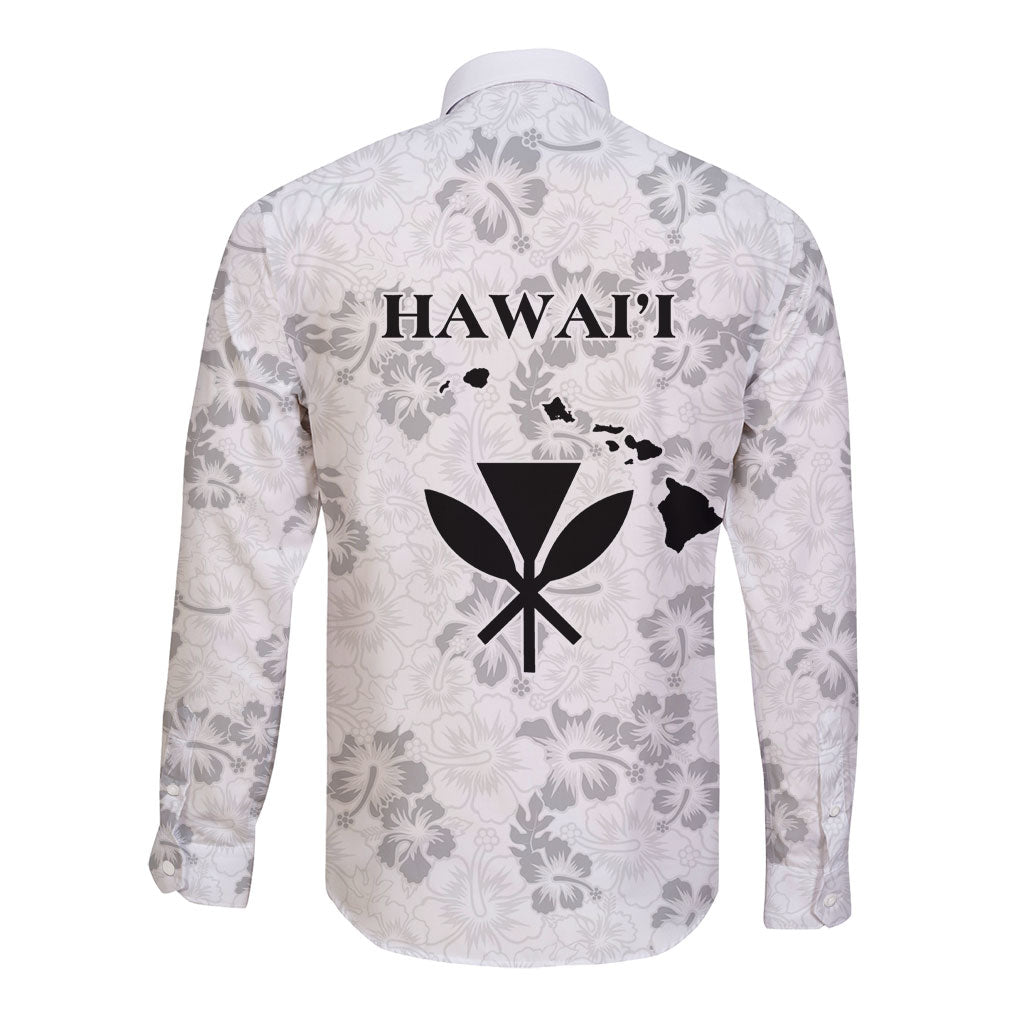 Hawaii Lei Kamehameha Long Sleeve Button Shirt Ke'oke'o Seamless Pattern Hibiscus Flower LT9 - Polynesian Pride