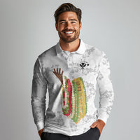 Hawaii Lei Kamehameha Long Sleeve Polo Shirt Ke'oke'o Seamless Pattern Hibiscus Flower LT9 - Polynesian Pride