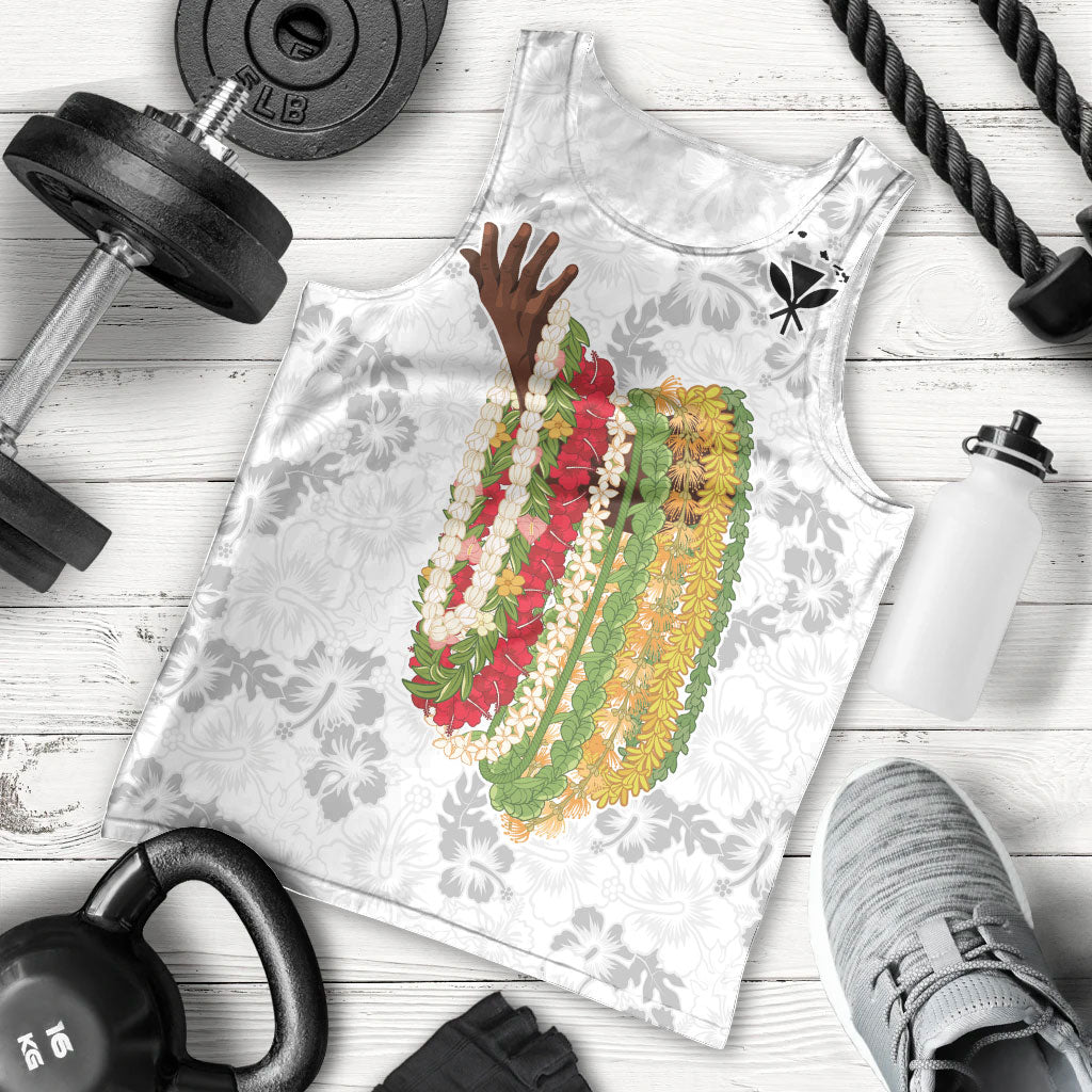 Hawaii Lei Kamehameha Men Tank Top Ke'oke'o Seamless Pattern Hibiscus Flower LT9 - Polynesian Pride