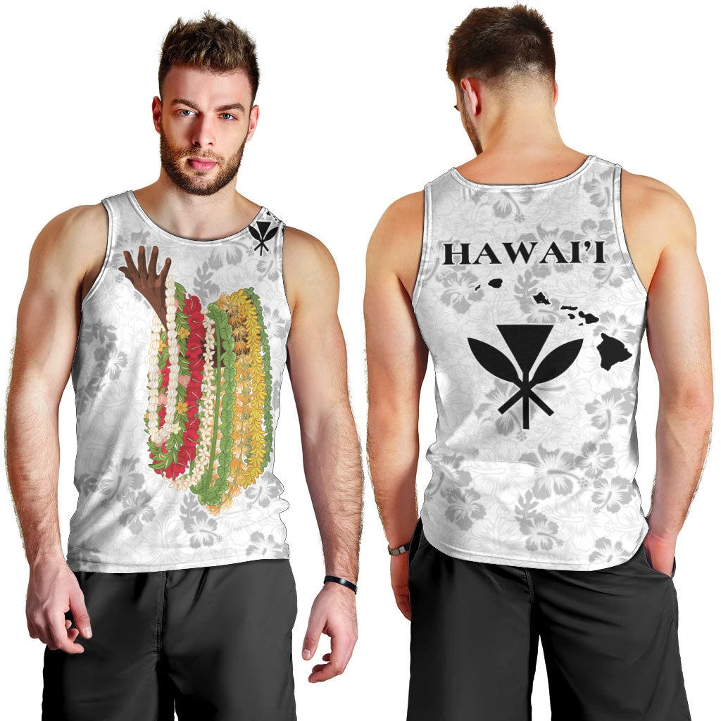 Hawaii Lei Kamehameha Men Tank Top Ke'oke'o Seamless Pattern Hibiscus Flower LT9 - Polynesian Pride