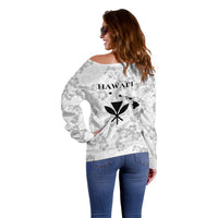 Hawaii Lei Kamehameha Off Shoulder Sweater Ke'oke'o Seamless Pattern Hibiscus Flower