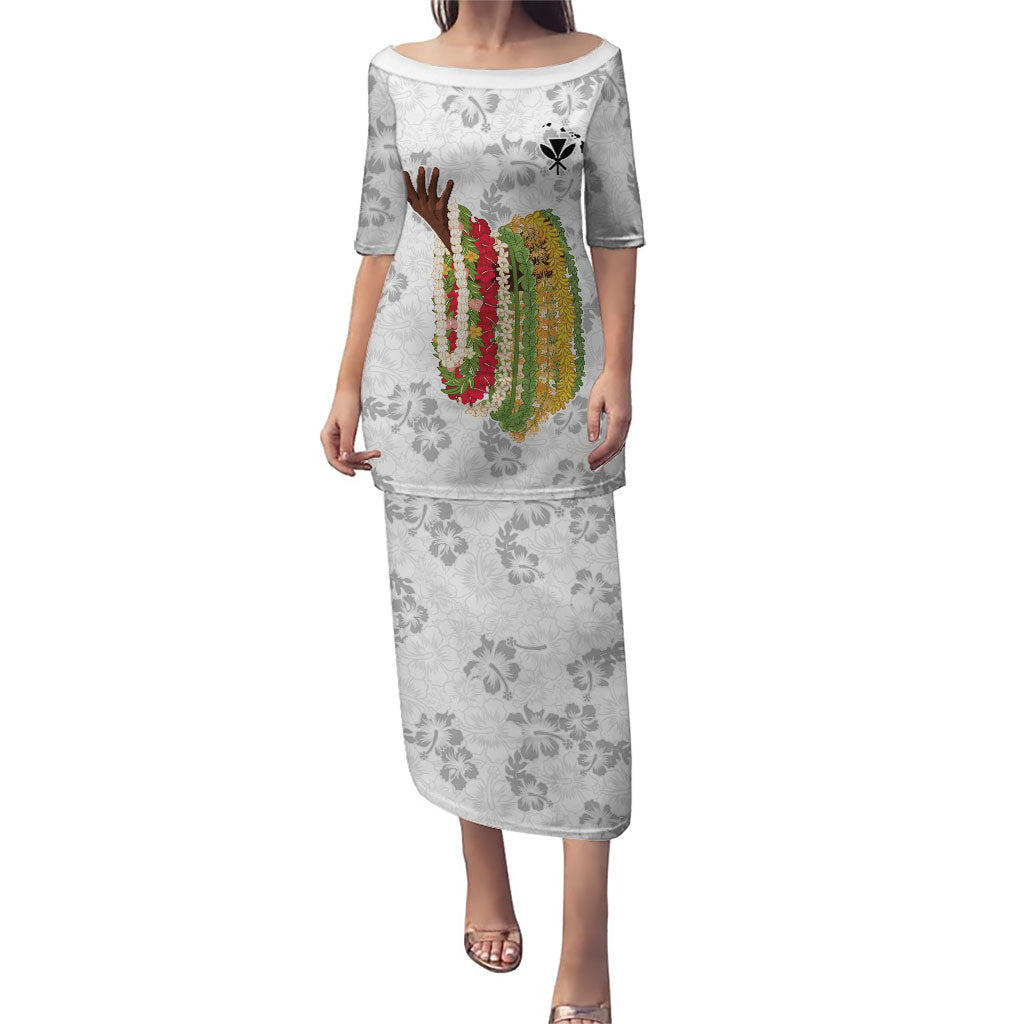 Hawaii Lei Kamehameha Puletasi Ke'oke'o Seamless Pattern Hibiscus Flower LT9 Long Dress White - Polynesian Pride