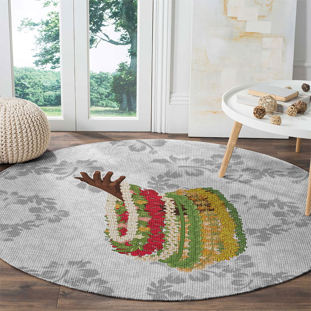 Hawaii Lei Kamehameha Round Carpet Ke'oke'o Seamless Pattern Hibiscus Flower