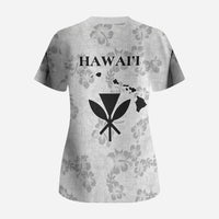 Hawaii Lei Kamehameha Scrub Top Ke'oke'o Seamless Pattern Hibiscus Flower