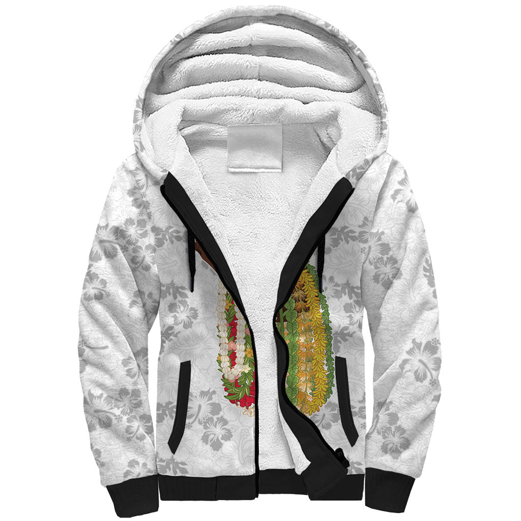 Hawaii Lei Kamehameha Sherpa Hoodie Ke'oke'o Seamless Pattern Hibiscus Flower LT9 Unisex White - Polynesian Pride