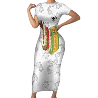 Hawaii Lei Kamehameha Short Sleeve Bodycon Dress Ke'oke'o Seamless Pattern Hibiscus Flower LT9 Long Dress White - Polynesian Pride