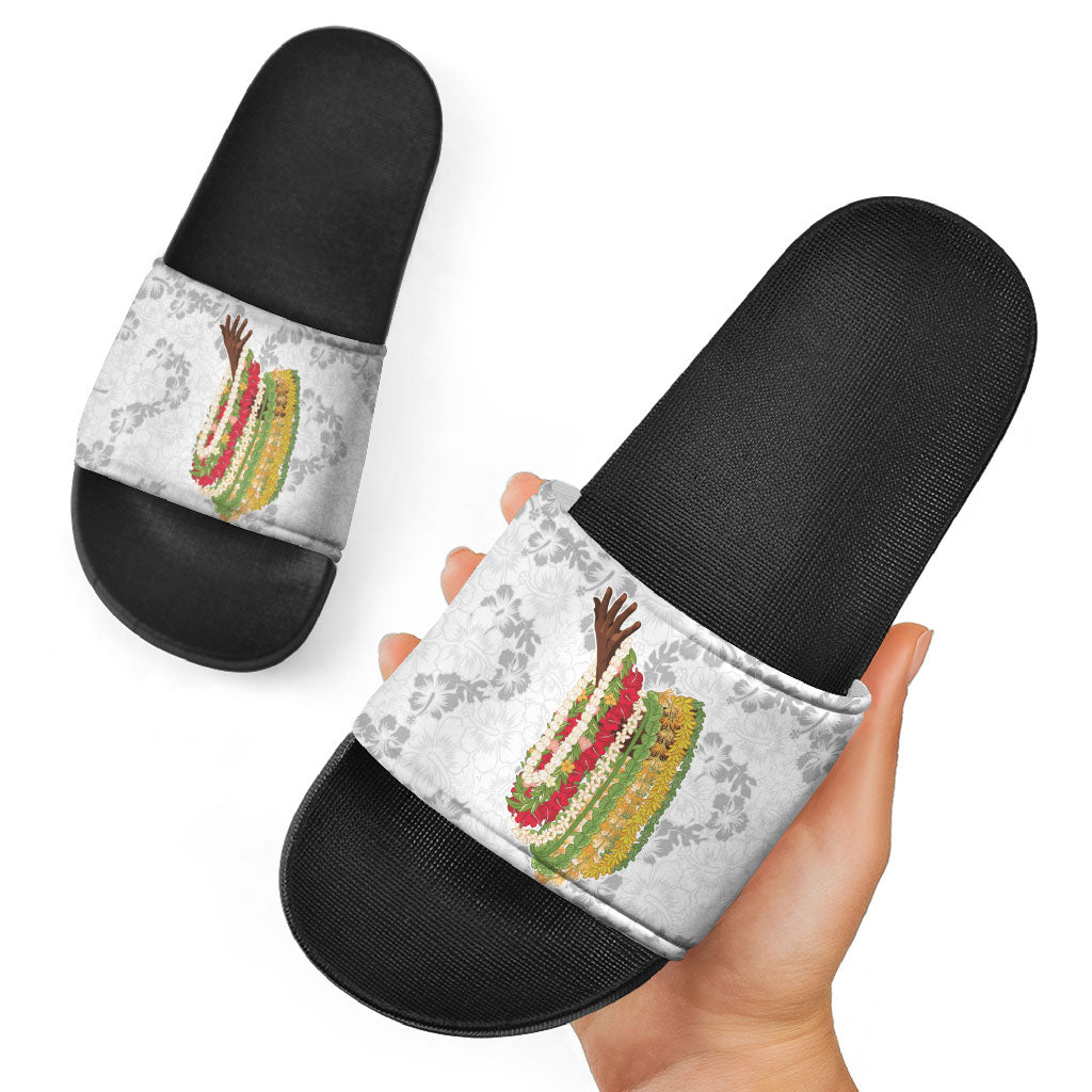 Hawaii Lei Kamehameha Slide Sandals Ke'oke'o Seamless Pattern Hibiscus Flower