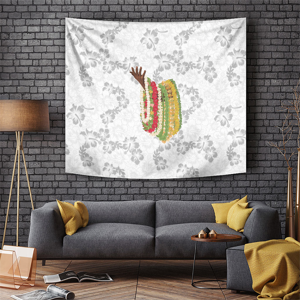 Hawaii Lei Kamehameha Tapestry Ke'oke'o Seamless Pattern Hibiscus Flower LT9 White - Polynesian Pride