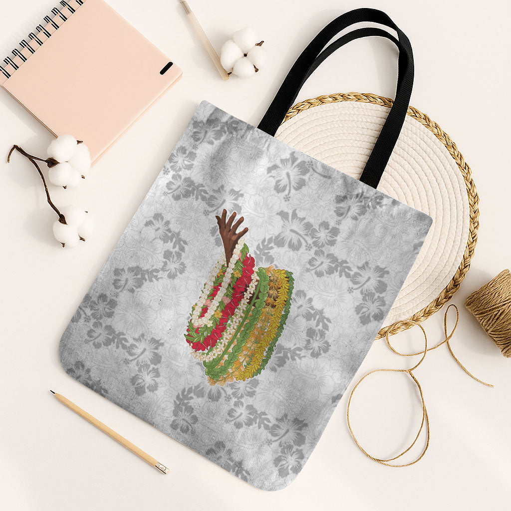 Hawaii Lei Kamehameha Tote Bag Ke'oke'o Seamless Pattern Hibiscus Flower LT9 Black Strap One Size White - Polynesian Pride