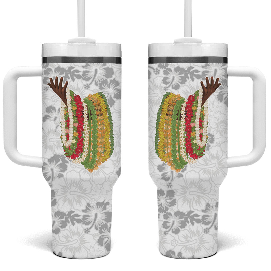 Hawaii Lei Kamehameha Tumbler With Handle Ke'oke'o Seamless Pattern Hibiscus Flower LT9 One Size: 40 oz White - Polynesian Pride