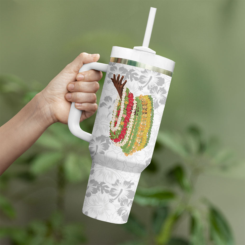 Hawaii Lei Kamehameha Tumbler With Handle Ke'oke'o Seamless Pattern Hibiscus Flower LT9 - Polynesian Pride