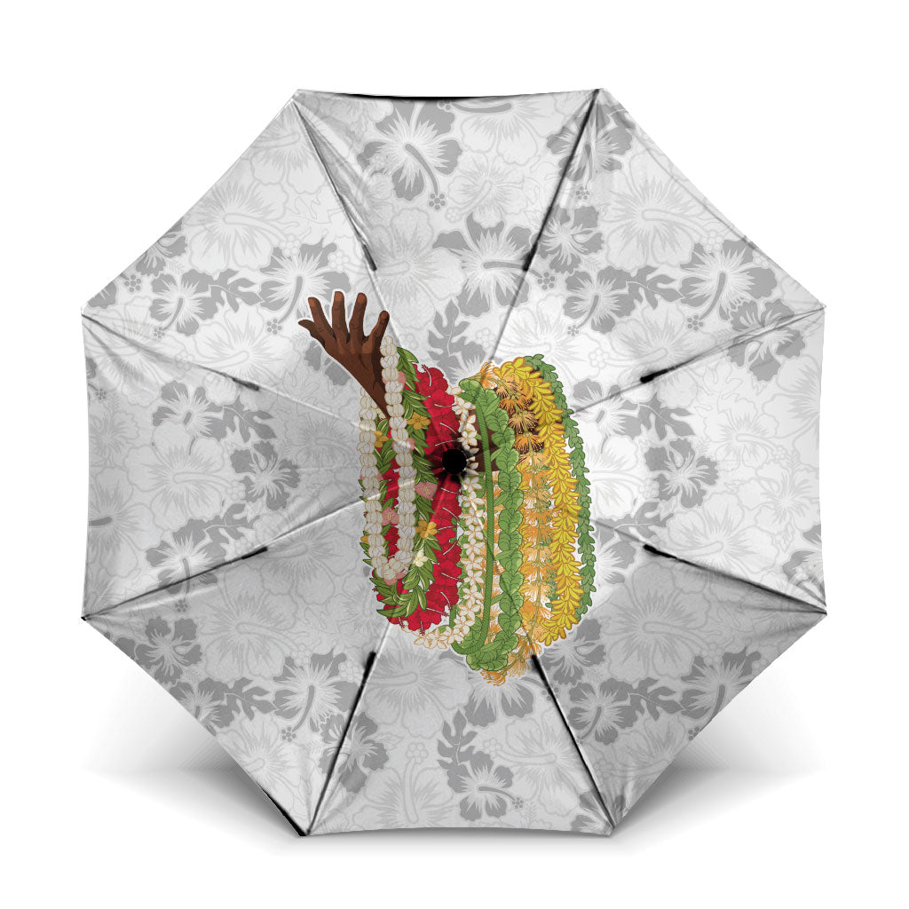 Hawaii Lei Kamehameha Umbrella Ke'oke'o Seamless Pattern Hibiscus Flower LT9 One Size Folded 11.42 inch Opened Diameter 37.4 inch White - Polynesian Pride