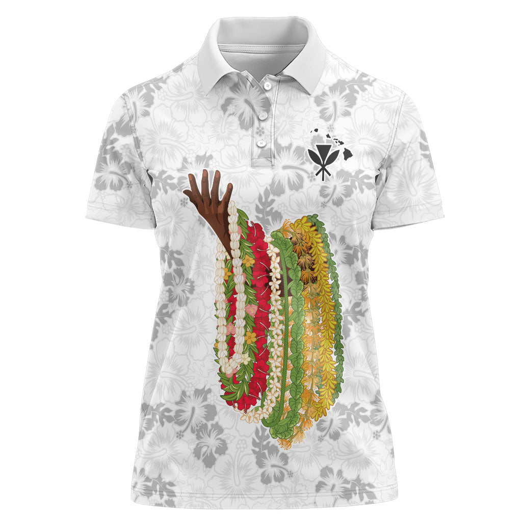 Hawaii Lei Kamehameha Women Polo Shirt Ke'oke'o Seamless Pattern Hibiscus Flower LT9 Female White - Polynesian Pride